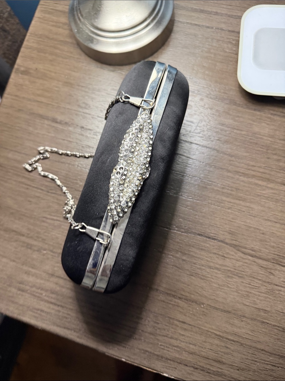 Elegant Black Satin Clutch with Crystal Accent
